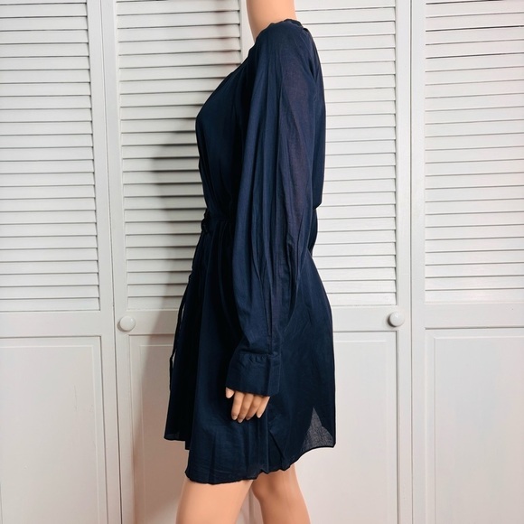 New REBECCA TAYLOR Navy Blue Long Sleeve Cotton Shift Dress - Picture 5 of 11